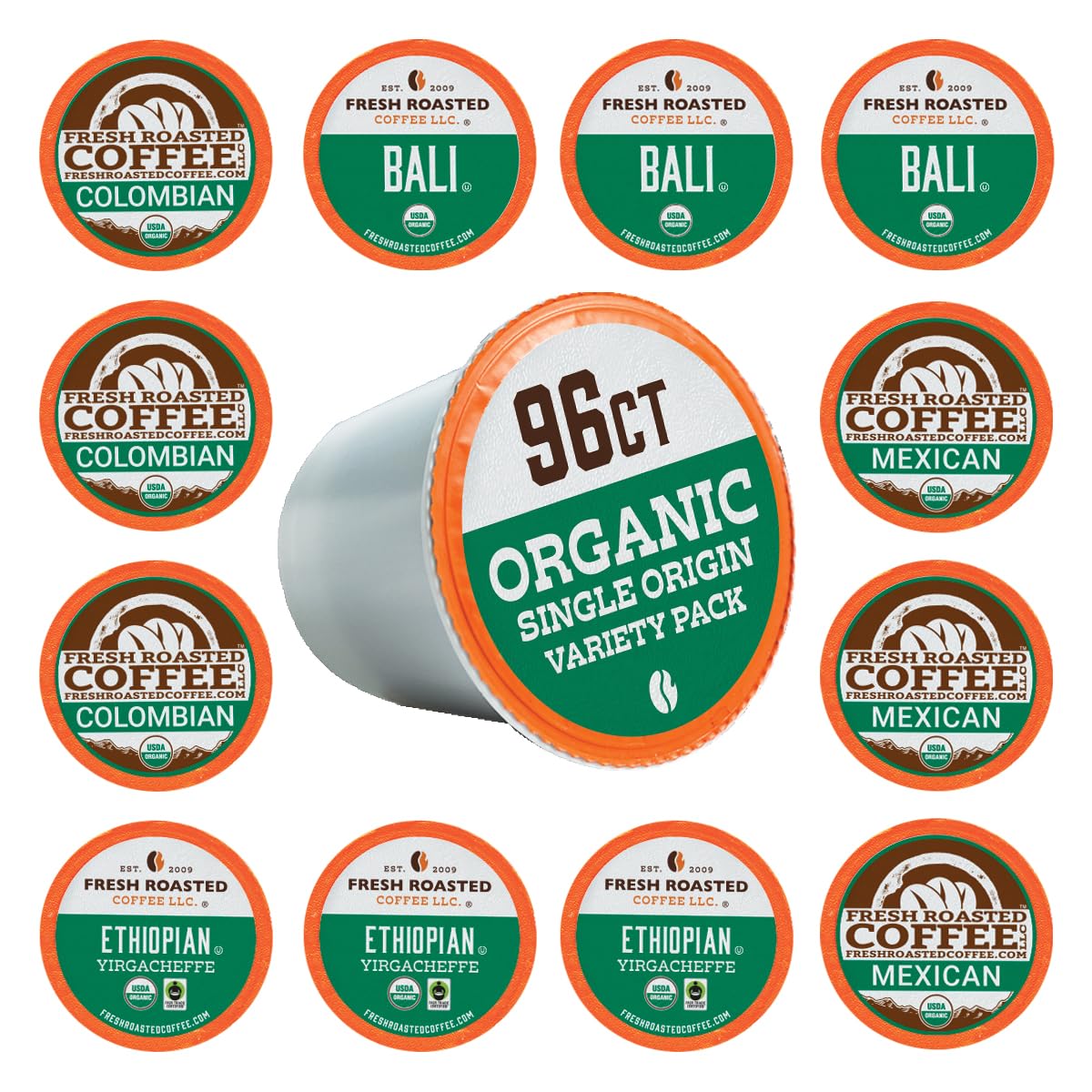 Fresh Roasted Coffee, Organic single Origin K-Cup Pods for Keurig Brewers, Medium Roast, USDA Organic, Kosher, 96 Count Loose Pack