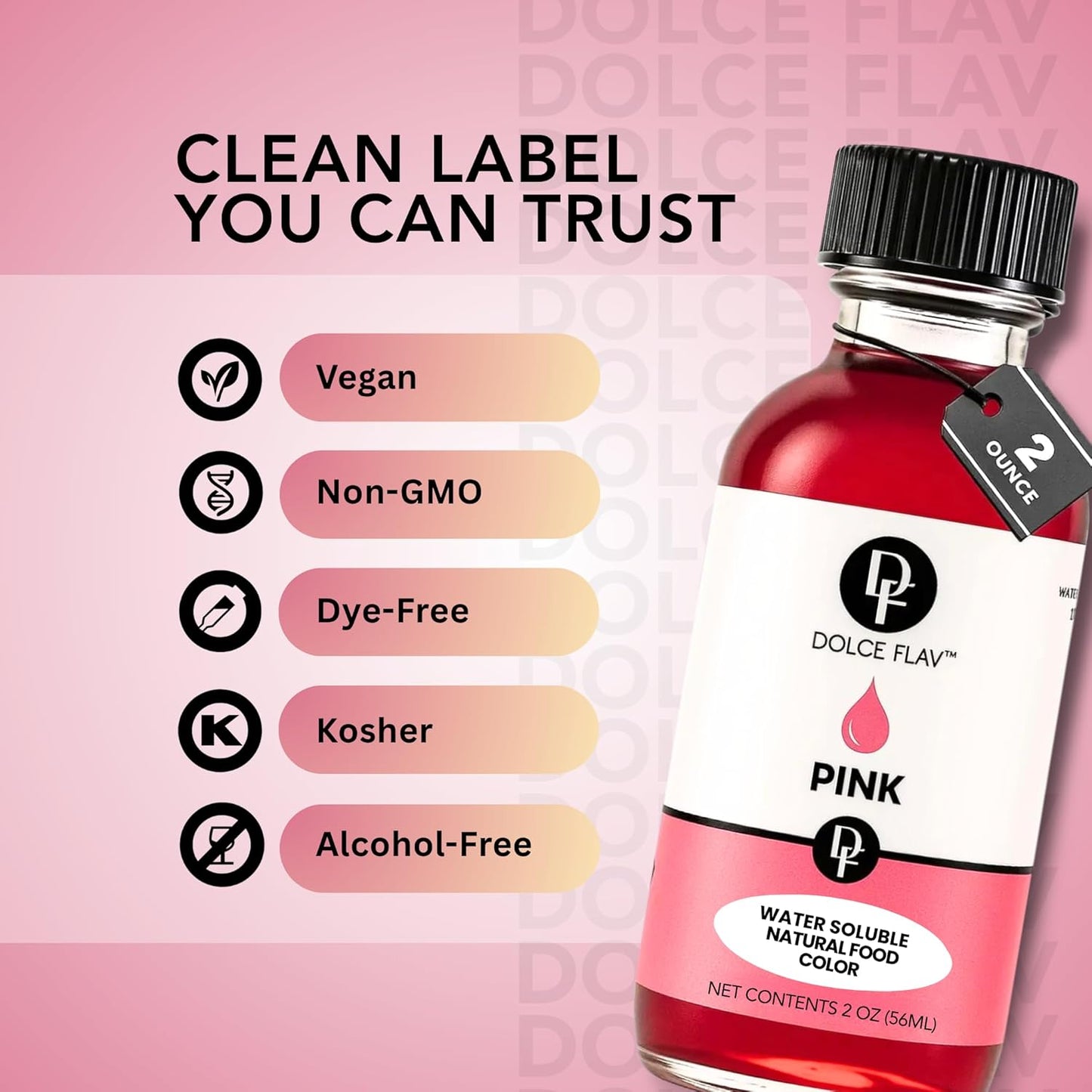 Dolce Flav Natural Pink Food Coloring – 2 oz Plant-Based Color from Beetroot with Graduated Dropper, Water-Soluble Liquid Dye for Baking