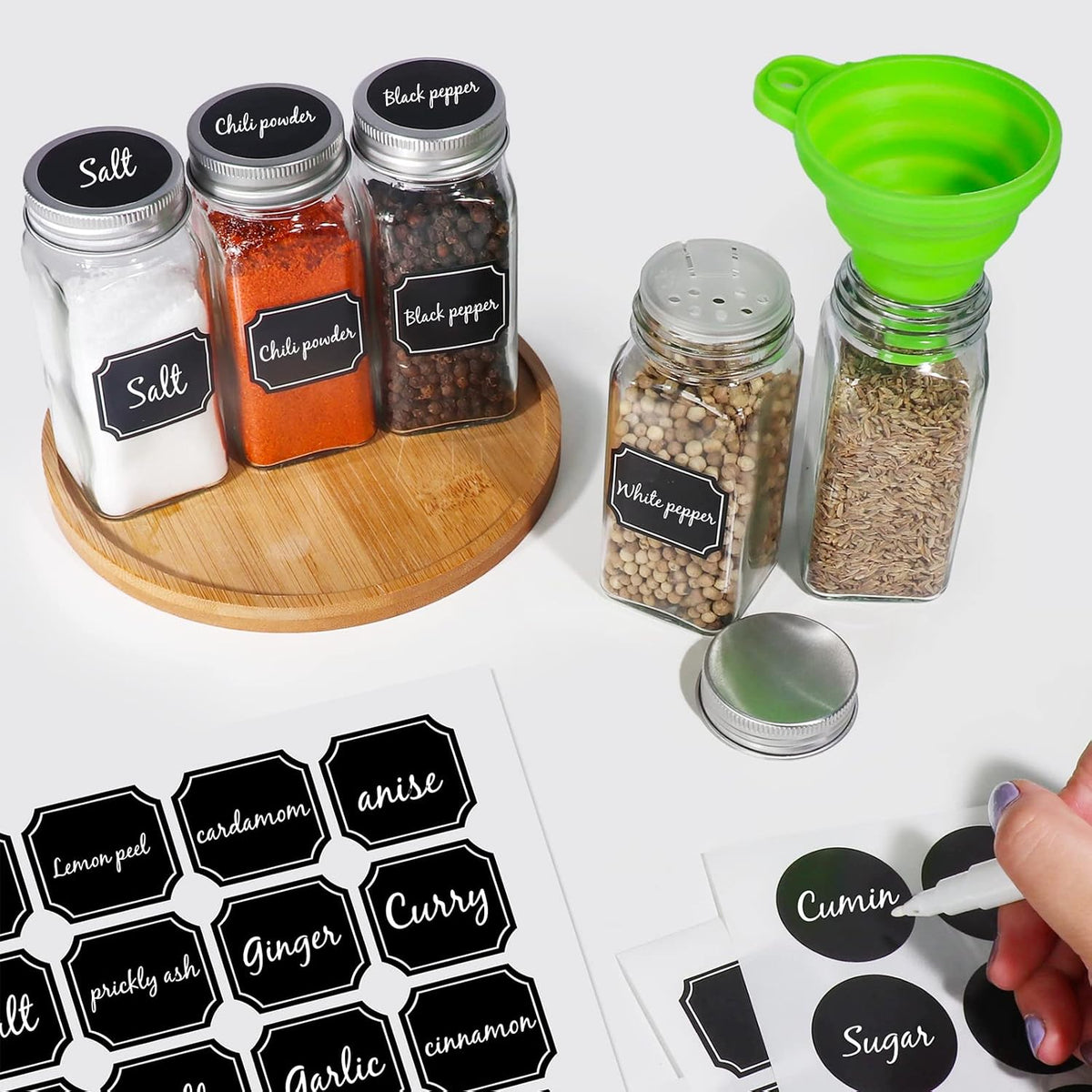 CycleMore 48 Pack 4oz Glass Spice Jars with Metal Caps and Shaker Lid