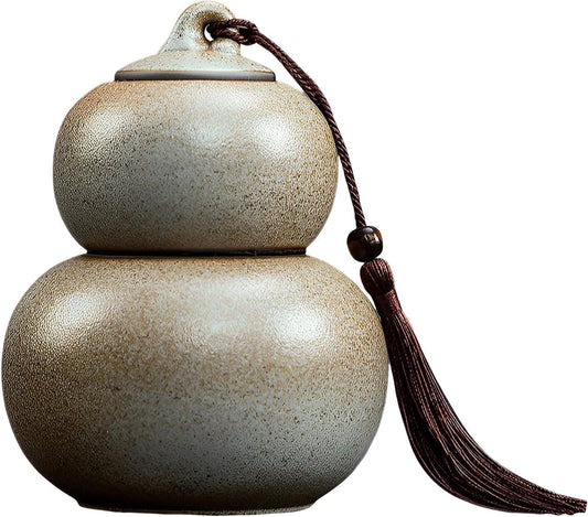 Ceramic Airtight Canister 22 Oz /660ml,Gourd Shap 2 Layers Loose Tea Candy,Food Storage Jar for