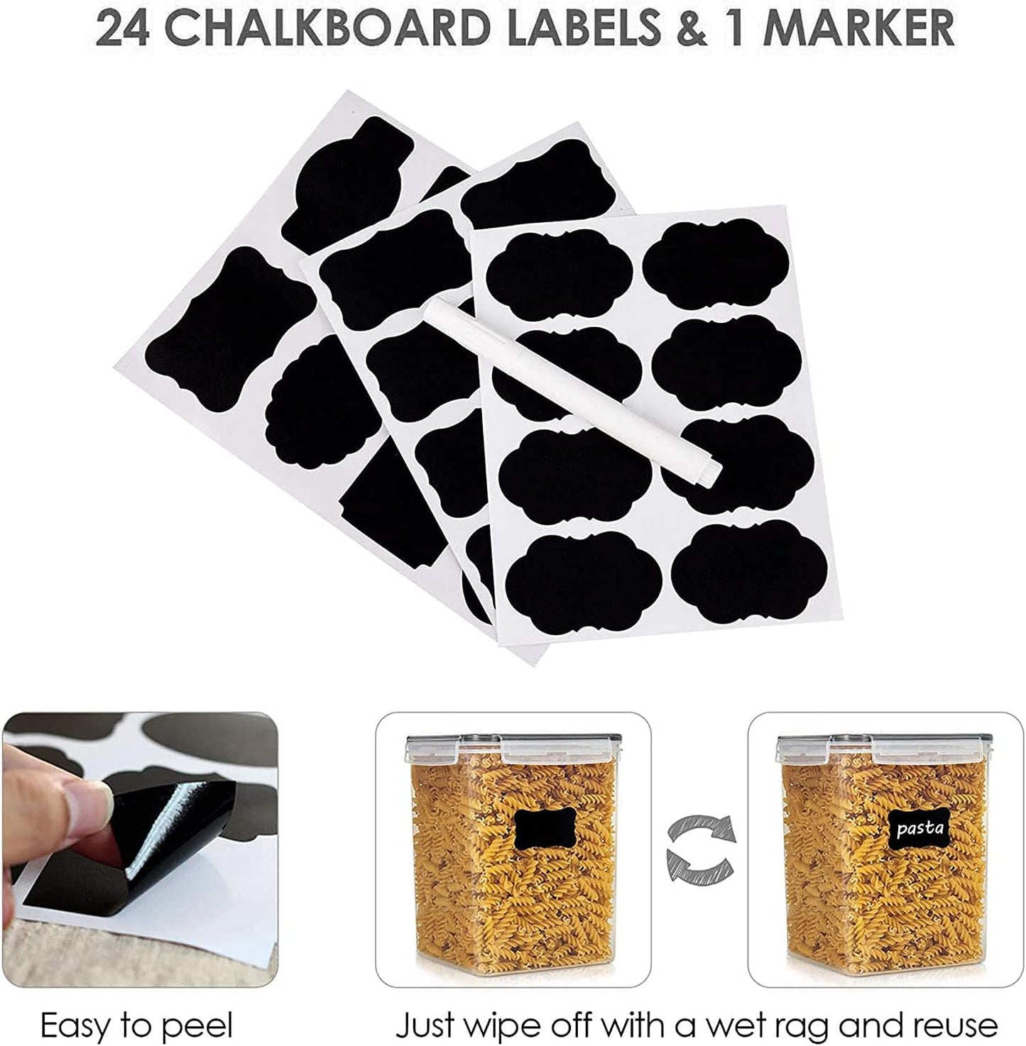 Vtopmart 2.5 L Flour Sugar Storage Containers, 4 PCS, Black