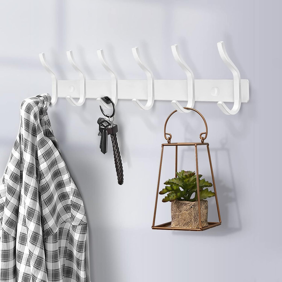 White Coat Rack Wall Mount, 23 Inch Coat Hooks with 8 Hooks, 1 Pack