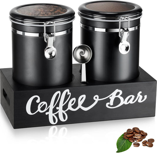 Yangbaga 2 x 63OZ Stainless Steel Coffee Canisters with Handle Shelf, Airtight Locking Clamp & Scoop, Food Storage Jars for