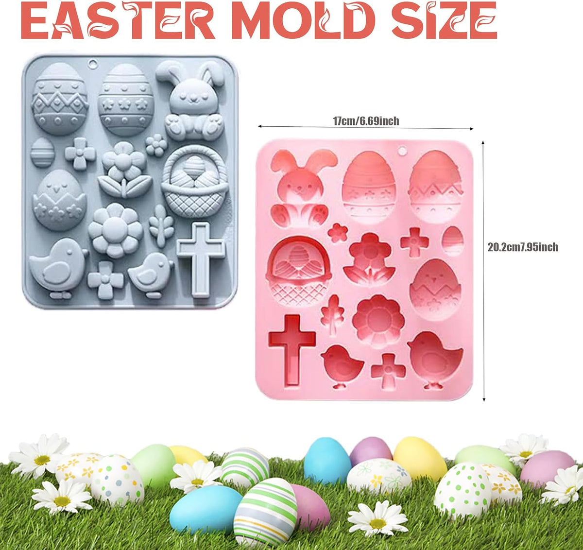 Easter Bunny Egg Chocolate Mold Set - 15-Cavity Silicone Baking Molds with Rabbit &amp; Egg Designs, Food-Grade for Easter Cakes, Spring Party Treats &amp; DIY Crafts - 2 Pack