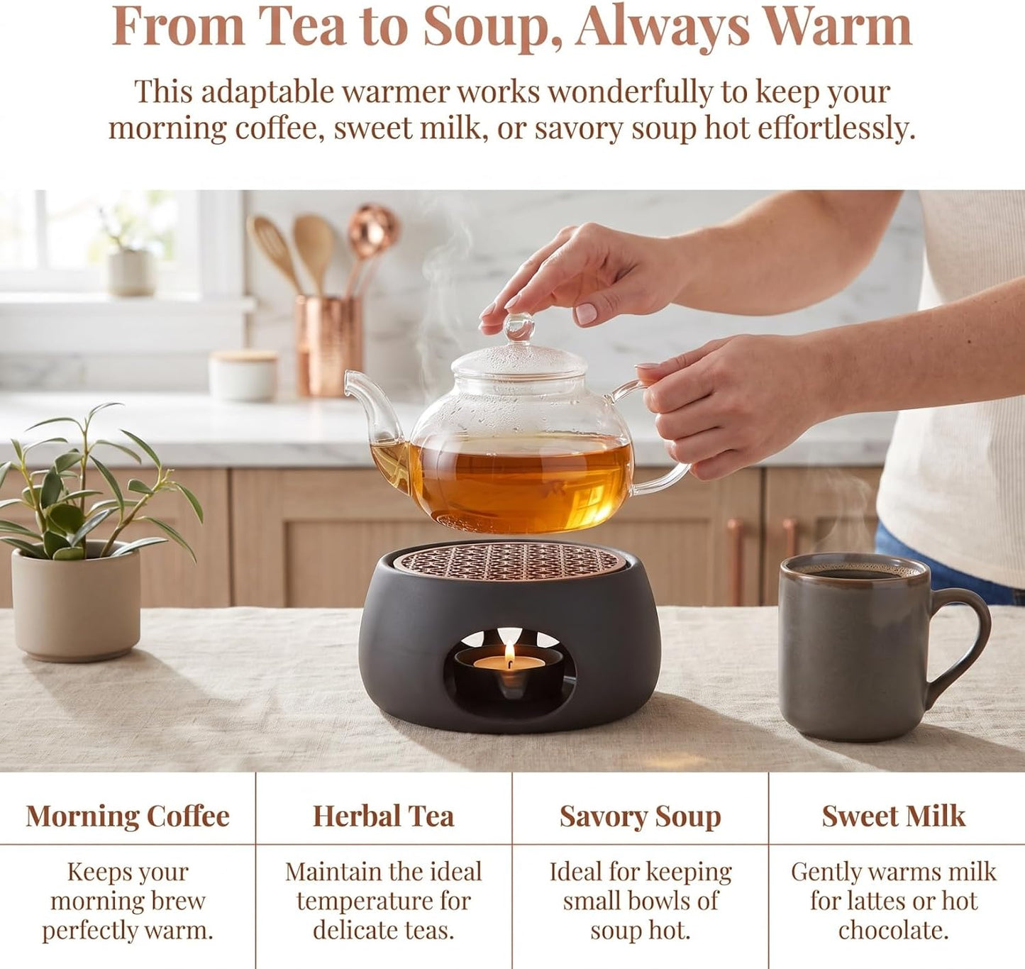 1 Set Teapot Warmer, 4.72 Inch Ceramic Tea Heater, Japanese Style Coffee Milk Heating Stove Home Office Restaurant
