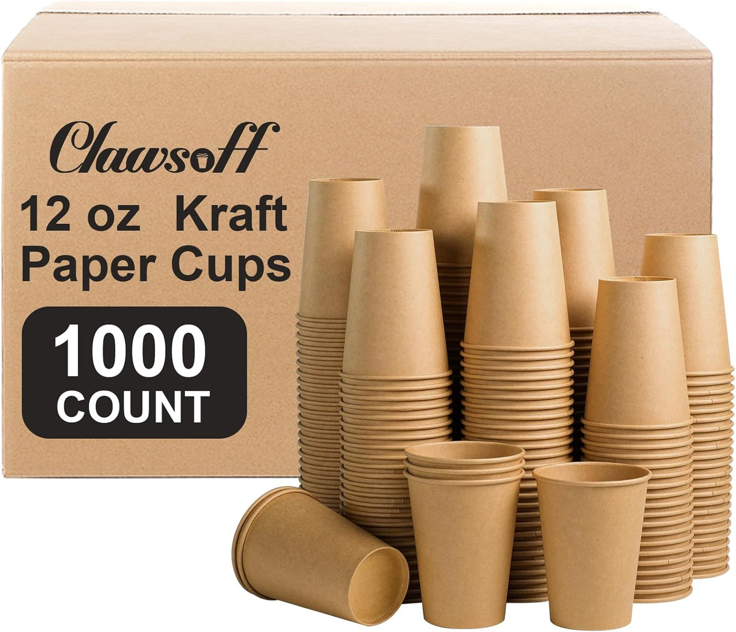 1000 Pack 12 OZ Paper Cups, Brown Kraft Disposable Paper Coffee Cups 12 oz, Unbleached Paper Cups fo