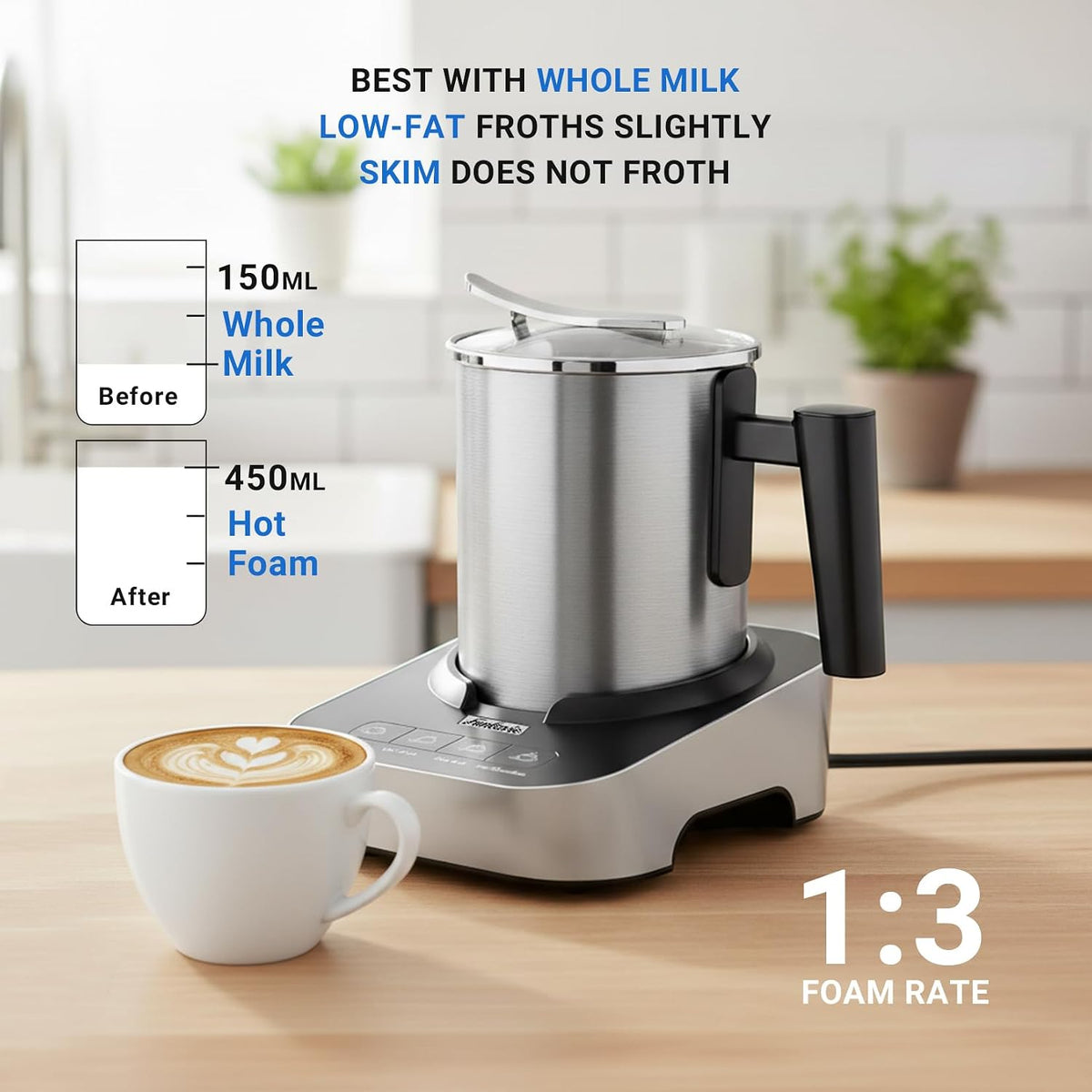 4-in-1 Electric Milk Frother and Steamer with Auto Shut-Off