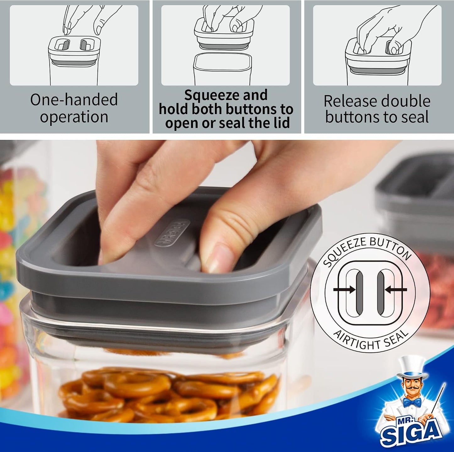 MR.SIGA 4 Pack Airtight Food Storage Container Set for Pantry Organization