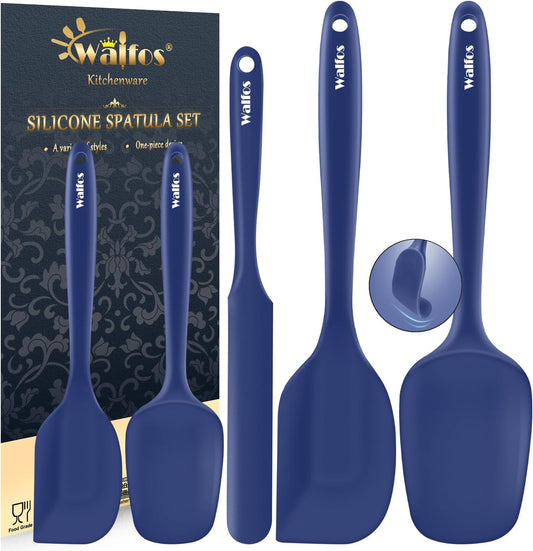 Walfos Silicone Spatula Set (5pcs) - 600℉ High Heat Resistant Kitchen Spoon Navy Blue Spatulas for Cooking Mixing & Baking,