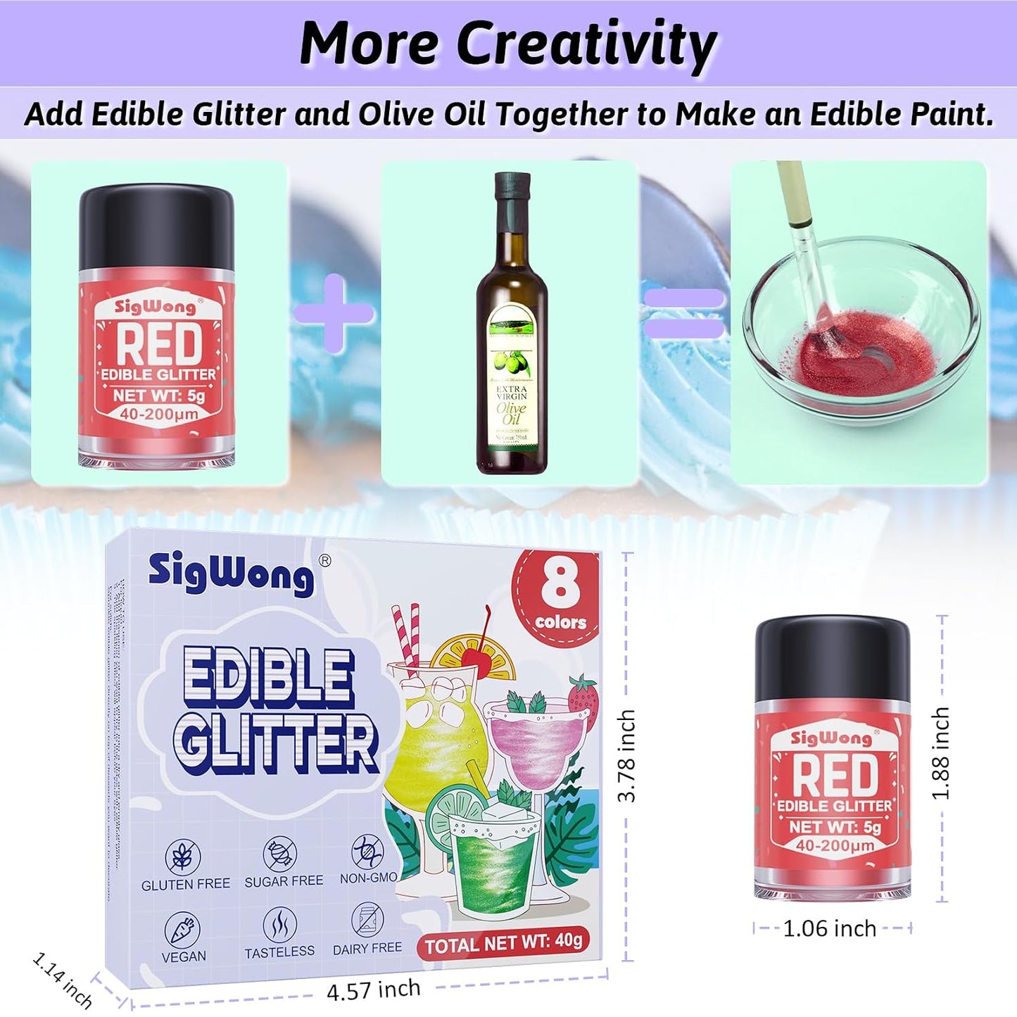 Edible Glitter - 8 Colors Luster Dust Edible Set for Drinks, Food Grade Edible Glitter Dust for Cake Decorating, Cocktail, Fondant, Strawberries, Candy, Cookie, Chocolate, Vegan and Gluten Free - 5g/bottle