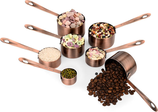 Measuring Cups Set, Copper Measuring Cups Set 7, Metric & US Stainless Steel Measuring Cups for Kitchen & Baking, Metal