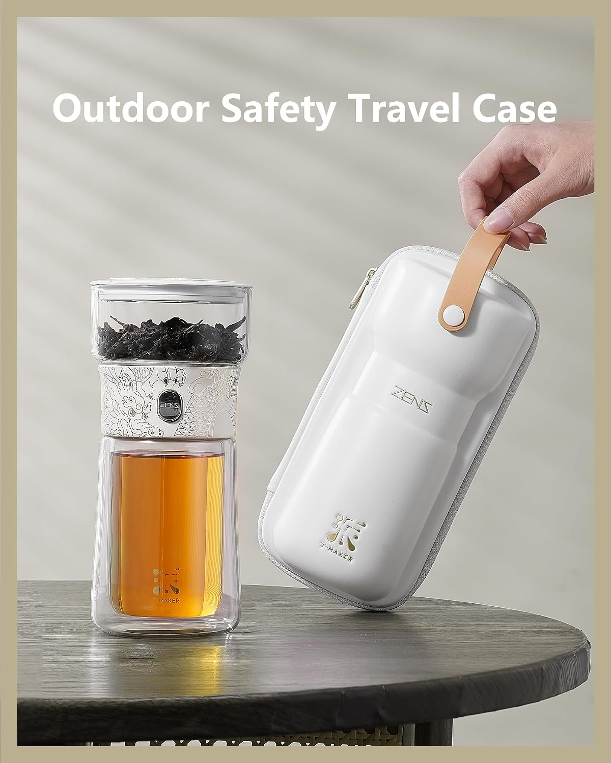ZENS Glass Tea Infuser Pot, Modern One Touch Tea Maker for Tea Steeping | Loose Tea Diffusers, Magic Tea Pot with 9oz Insulated Mug and Portable Bag for Tea Lovers Gifts, Dragon