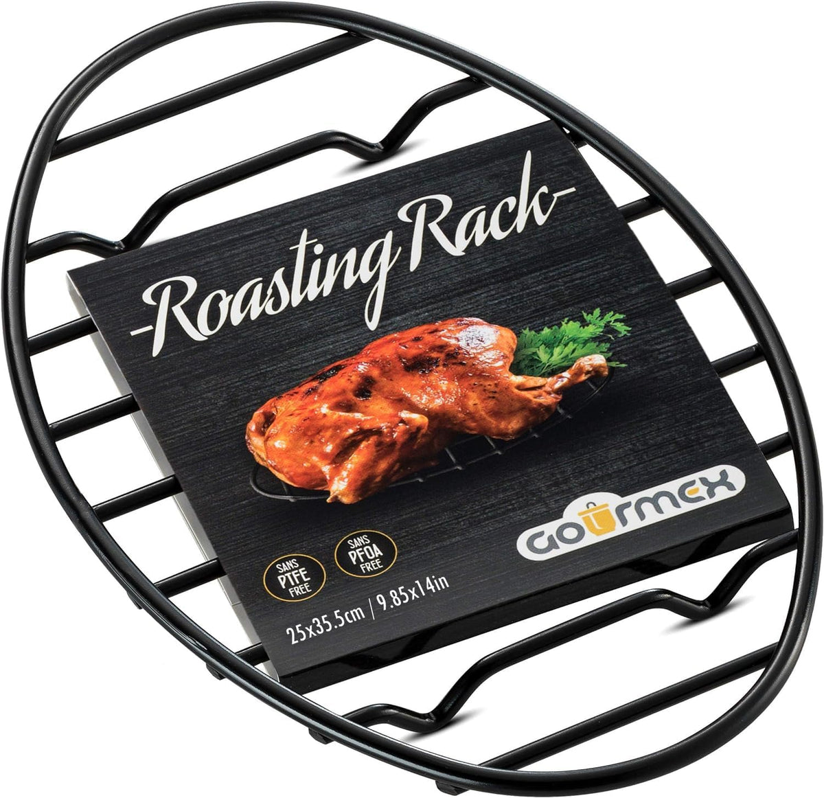 Oval Cooling Rack with Integrated Feet, Roasting Wire Rack, Drying, Grilling, Cooking, Baking Rack With Non-Stick Coating, PTFE Free, Oven and Dishwasher Safe, Large Oven Rack 9.85 X 14 inches