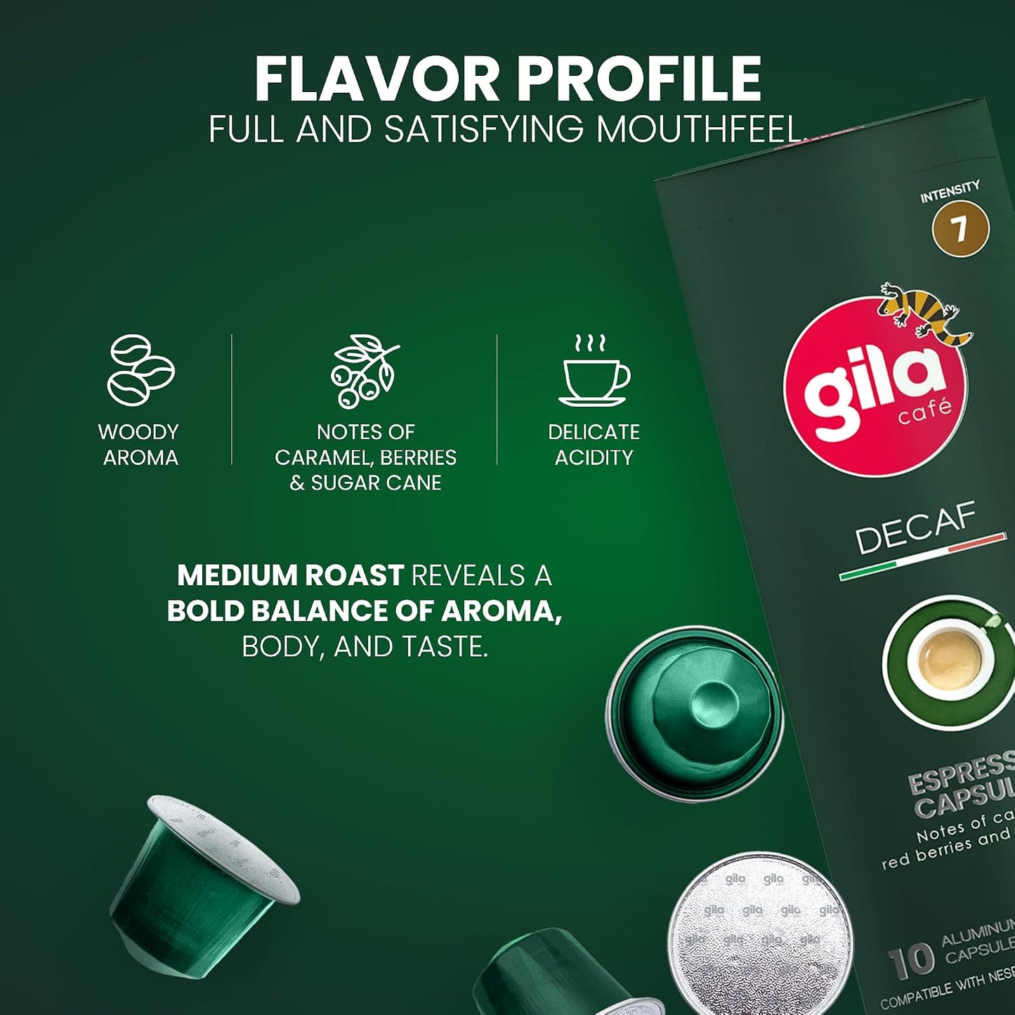 gila cafe Decaf Coffee Capsules, Nespresso Machine Line, Dark Roast, 60ct