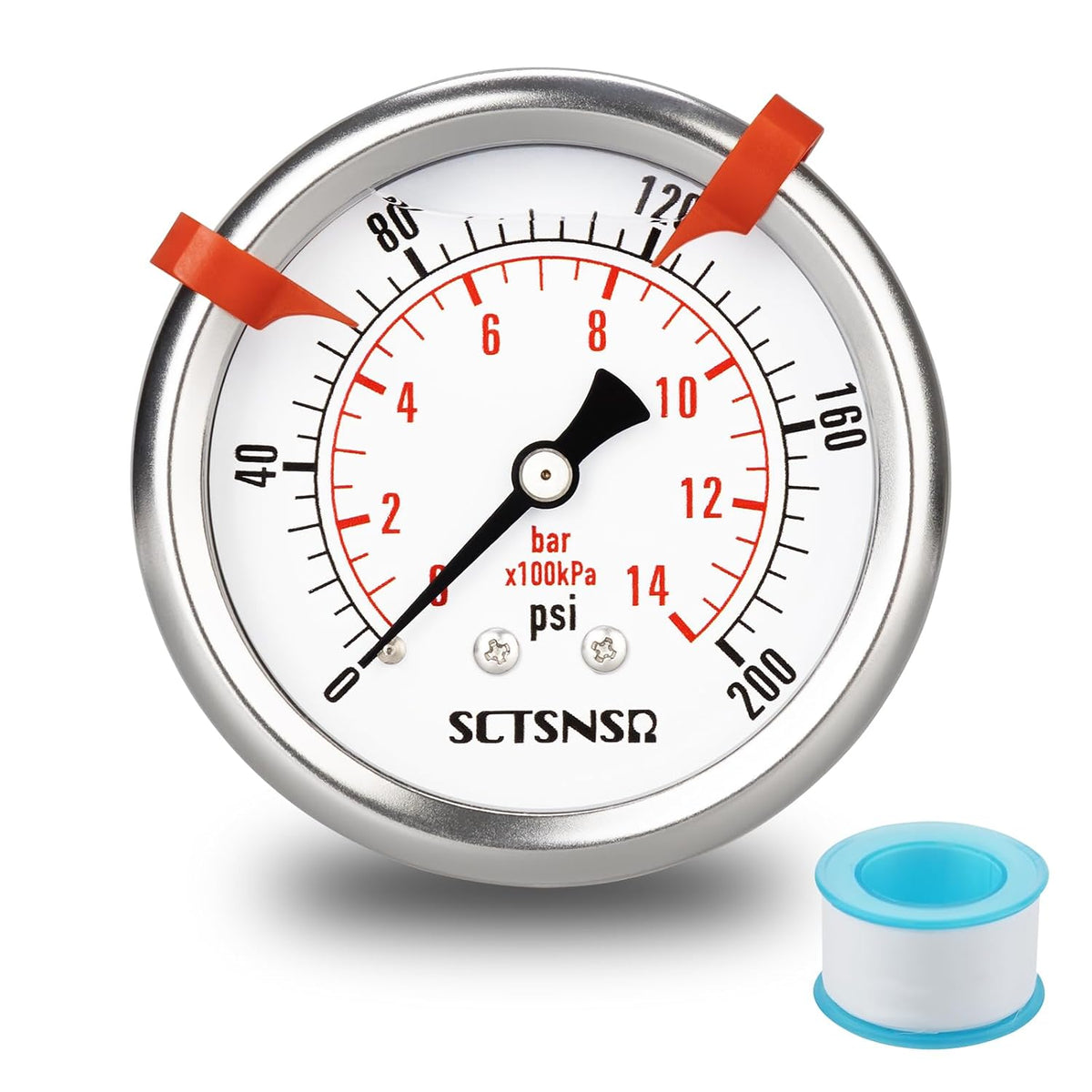 0 to 200 Psi Pressure Gauge, Liquid Filled, 1/4" NPT Back Mount
