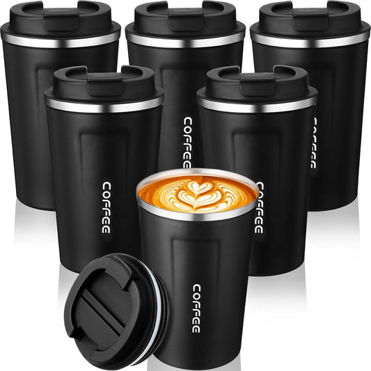 6 Pack Travel Coffee Mugs 12oz Double Wall Insulated Coffee Cups Bulk with Lid Vacuum Stainless Steel Leak Proof Reusable