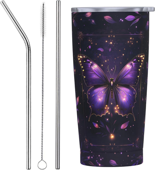 Butterfly Tumbler with Lid and Straw 20oz Coffee Tumblers Leakproof Stainless Steel Travel Mug Vacuum Insulated Cup for Iced