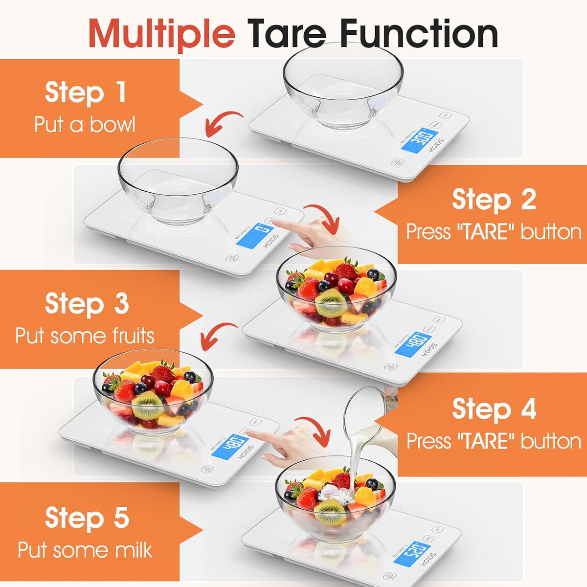 33lb Kitchen Scale 0.1oz Precision,Batteries &amp; Type-C Charging(White) | Compact Food Scale with 5 Units &amp; Tare Function, LCD Backlit Display, Easy to Clean, Ideal for Cooking Baking &amp; liquids