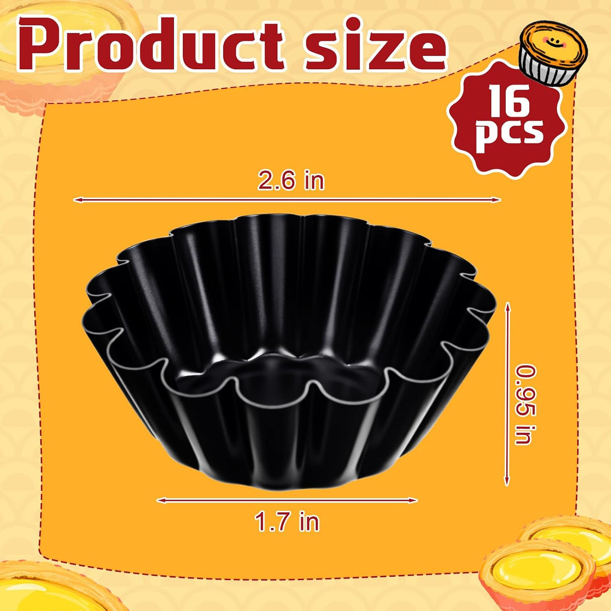 LemonRoad 16 Pcs Egg Tart Molds 2.6 Inch Non-stick Carbon Steel Tart Pans | Mini Pie Molds, Muffin Cupcake Pudding Baking Cup Maker for Pies, Chinese Egg Tarts, Cakes