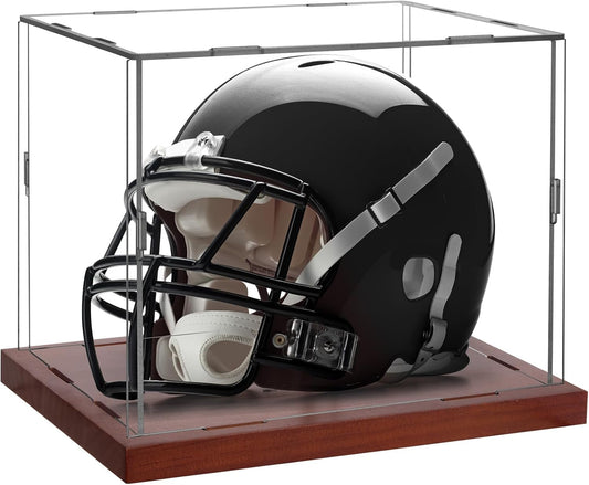 Mini Helmet Display Case - 7.1×5.3×5.9in Interior, 100% Wooden Base, Fits Football/Baseball Mini Helmets & Collectibles,