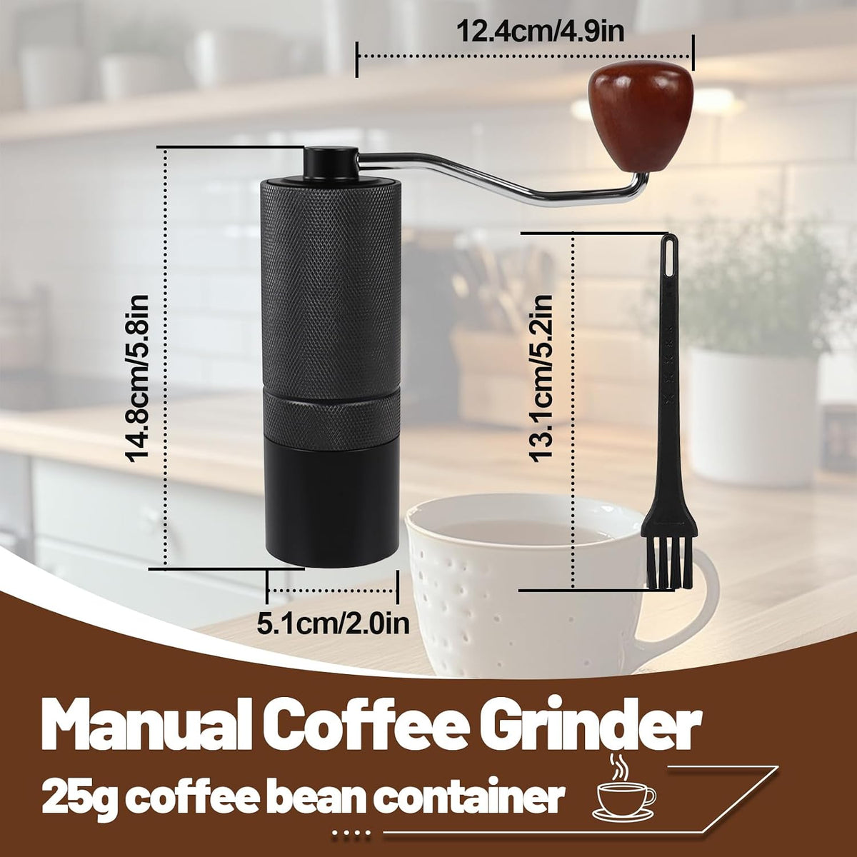 Manual Coffee Grinder Gift Box Detachable Stainless Steel Conical Burr Aluminum Coffee Bean Grinder with 25 Grinding Settings Cleaning Brush Grindable Espresso Moka Pot for Camping Black