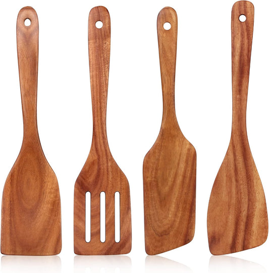 Best Non Toxic Wooden Spatula for Cooking Utensils Set Wood Spurtle Flat Spatulas for Kitchen Use Tools Teak Utensils