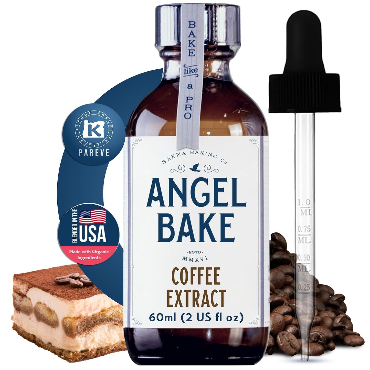 Angel Bake Pure Coffee Extract, Cold Brewed, 2 oz | Water soluble, food safe culinary flavoring for baking, desserts, rubs, ice cream and drinks; vegan, gluten free