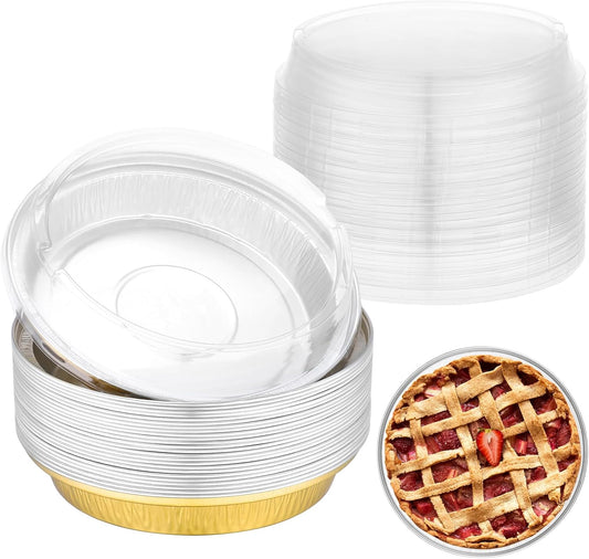 EUSOAR Gold Cupcake Liners, 25pcs 6 Inch Mini Pie Pans with Lids Baking Cups Cupcake Liners, 10oz Aluminum Muffin Pan Creme Brulee Pie Tart Brownie Holders for Bakery Wedding Birthday Party