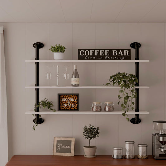 Floating Bookshel Industrial Pipe Shelving Pipe Shelves Rustic White Wall Shelves 36 Inch Farmhouse Book Shelves for Kitchen