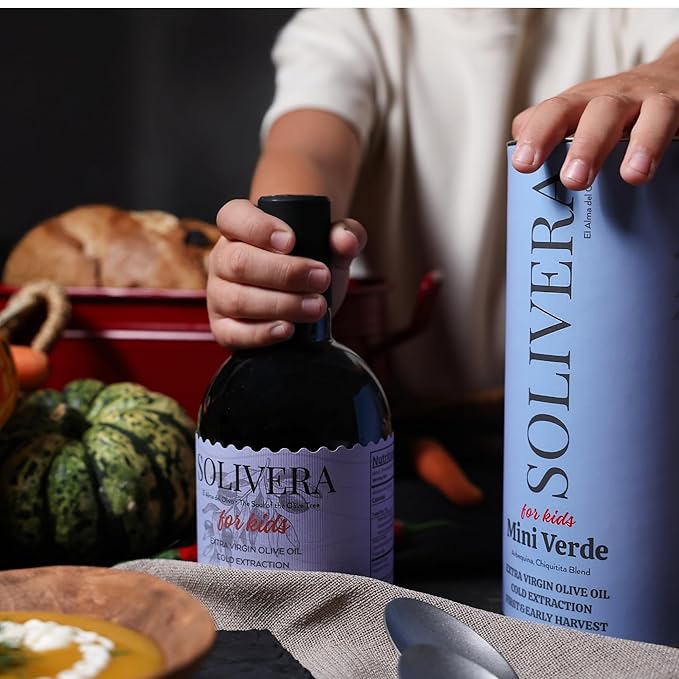 Solivera Mini Verde Extra Virgin Olive Oil Cold Pressed, 300+ High Polyphenols, Baby-Friendly Blend, Smooth & Light, Single-Origin Organic Olive Oil, Hand Picked Early Harvest - 16.8 fl. oz. (Mini Verde)