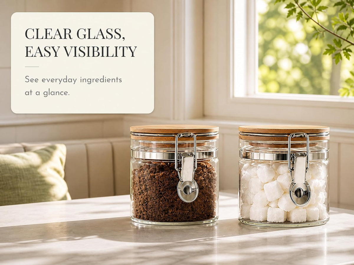 KKC HOME ACCENTS 2-Pack 16oz Glass Canisters with Airtight Bamboo Lids