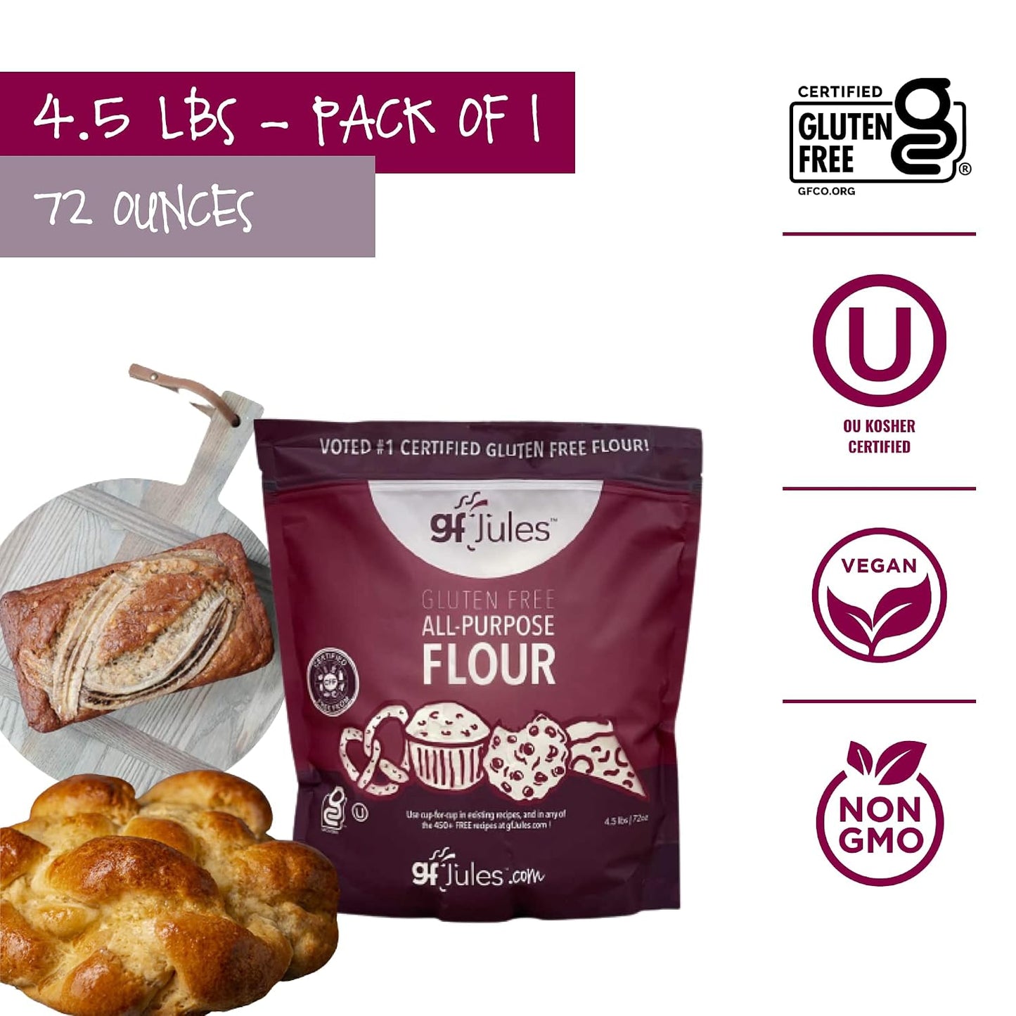 gfJules Gluten-Free All Purpose Flour, Smooth Texture, 72 Ounce Pouch | Certified Gluten-Free, Kosher, Top-9 Allergen-Free, Cup for Cup Baking, Grit-Free, Wheat Substitute