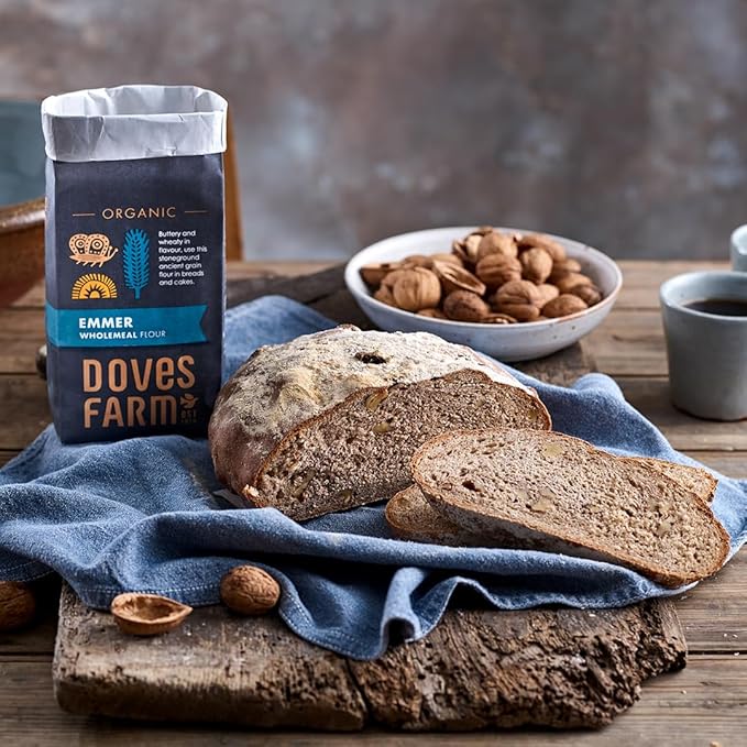 Doves Farm Organic Emmer Wholemeal Flour | for Bread & Cake Baking | High in Fiber & Protein | Traditional British Stoneground Flour | Kosher & Vegan | Whole Wheat Flour | 35.27 Oz (1kg)