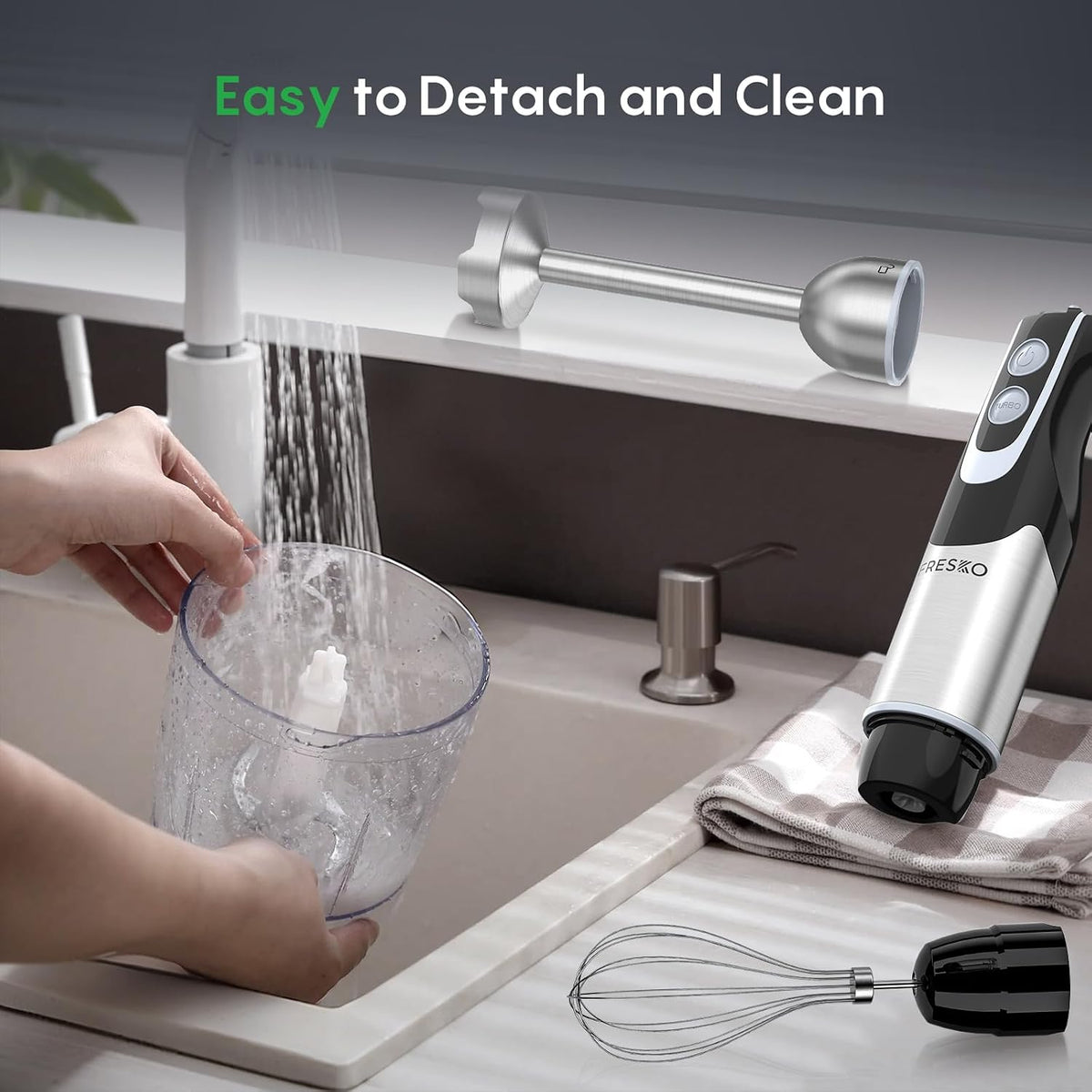 Immersion Blender Handheld, 4-In-1 Hand Blender with 12-Speeds &amp; Turbo Mode | 500W Emulsion Blender, Egg Whisk, 24oz Beaker &amp; Chopper Bowl, Stick Mixer for Baby Food, Smoothies, Soups &amp; Sauces