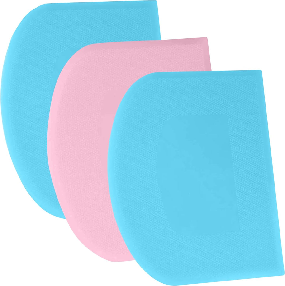 SURDOCA Dough Bench Scraper - 3P 7.1x4.9" Plastic Flexible Bowl Scraper, Sharp Edge &amp; Angles Cake Scraper. Non-Slip Bakeware Decorating Tools Sculpting &amp; Modeling Tools - Blue+Pink+Blue