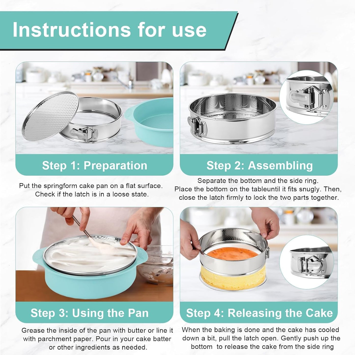 9 Inch Cheesecake Pan, Leakproof 304 Stainless Steel Springform Pan with Silicone Protector for Water Bath Baking, Removable Bottom, 50 Pcs Parchment Paper, Dishwasher Safe