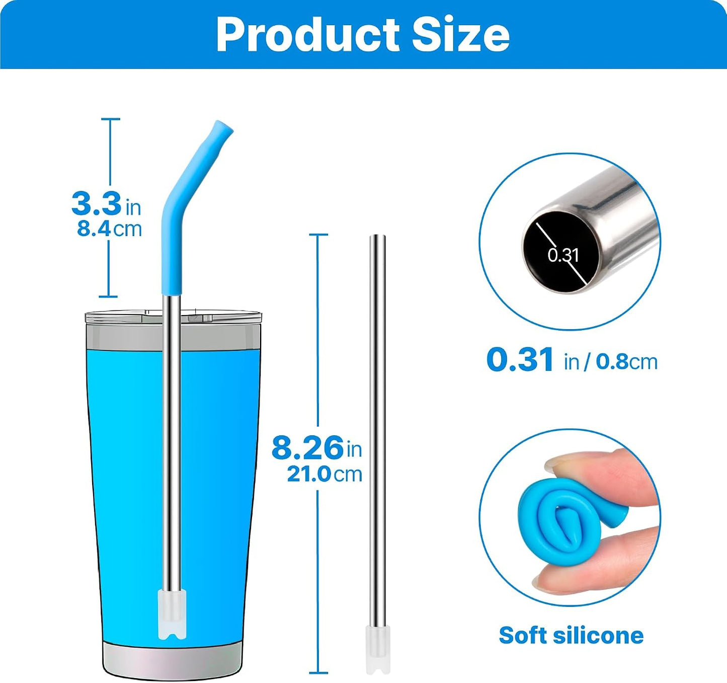 Stainless Steel Straws for 20 oz YETI Tumbler, 4 Pcs Metal Straws