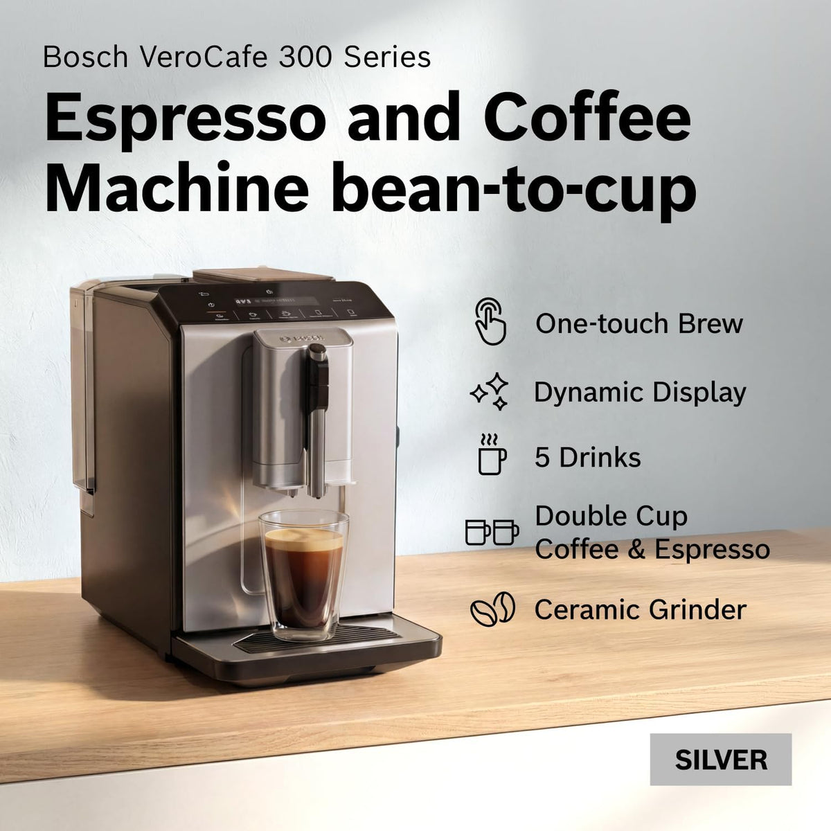 Bosch 300 Series Fully Auto Espresso Machine with Grinder and Steam Wand