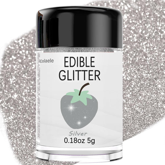 Silver Edible Glitter Glimmer Powder for Cakes Drinks - Colaele 5 grams Food Grade Luster Dust Metallic Food Decorating
