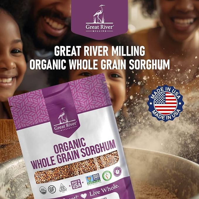 Great River Milling Whole Grain Sorghum | High-Protein Ancient Grain | Non-GMO, Kosher Certified | Ideal for Salads, Pilaf, Porridge, Baking & More | 5 Lb