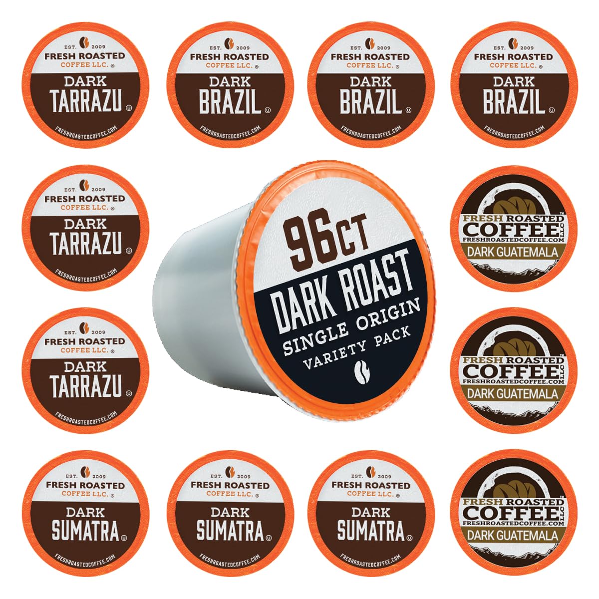 Fresh Roasted Coffee, Dark Roast single Origin Variety Pack K-Cup Pods for Keurig Brewers, Kosher, 96 Count Loose Pack