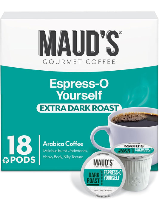 Maud's Espresso Roast Coffee Pods, 18 ct, Dark Roast Coffee in Recyclable Single Serve Pods – 100% Arabica Coffee,