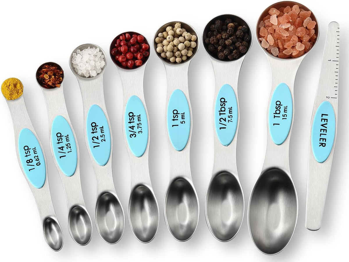 Spring Chef 15 Magnetic Measuring Cups &amp; Spoons Set w/Levelers, Aqua Sky