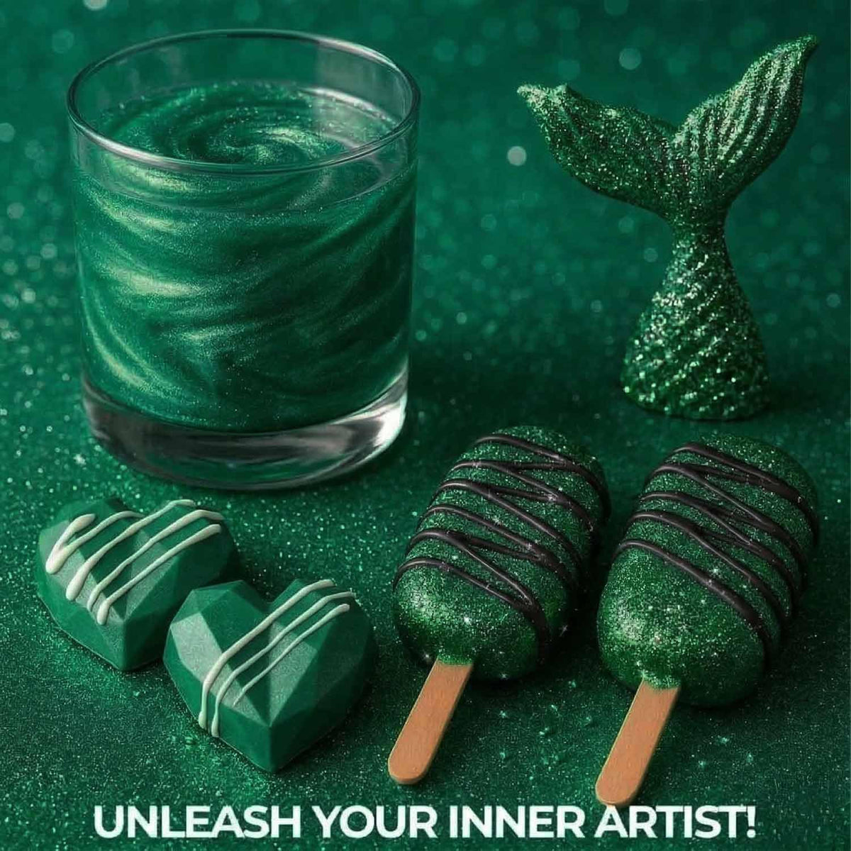 Dark Green Edible Glitter for Drinks 20g - Green Edible Glitter for Cakes Cocktails Cake Decoration Sprinkles - Green Luster Dust for Cocktail &amp; Cake Topper Chocolate Baking Decorating Fondant Cookies - Drink Shimmer Spray - Food Grade Vegan, Kosher,