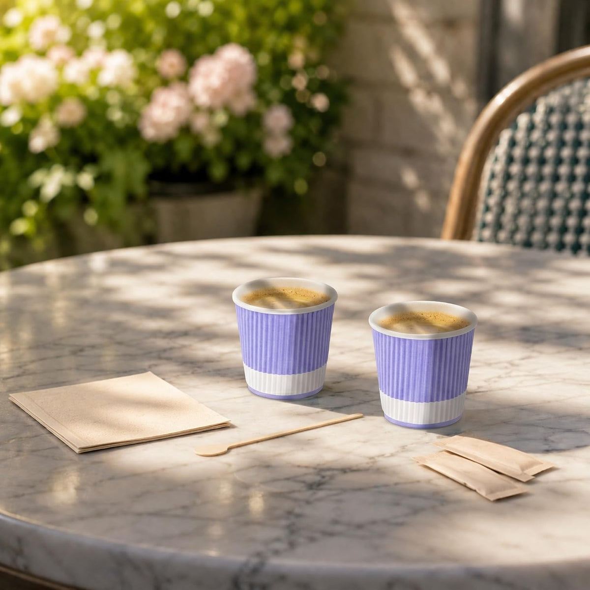 Restaurantware Ripple Wall Coffee Cups 500 Count 4 Ounce Insulated Light Purple Paper Cups, Rolled Rim Spill-Resistant Disposable Paper Non-Slip for Coffee, Beverages