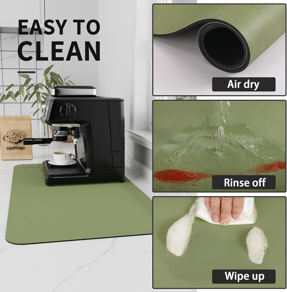 Coffee Mat - Absorbent Hide Stain Rubber Backed Dish Drying Mat for Kitchen Counter - Bar Mats for Countertops Accessories Fit Under Coffee Maker Espresso Machine