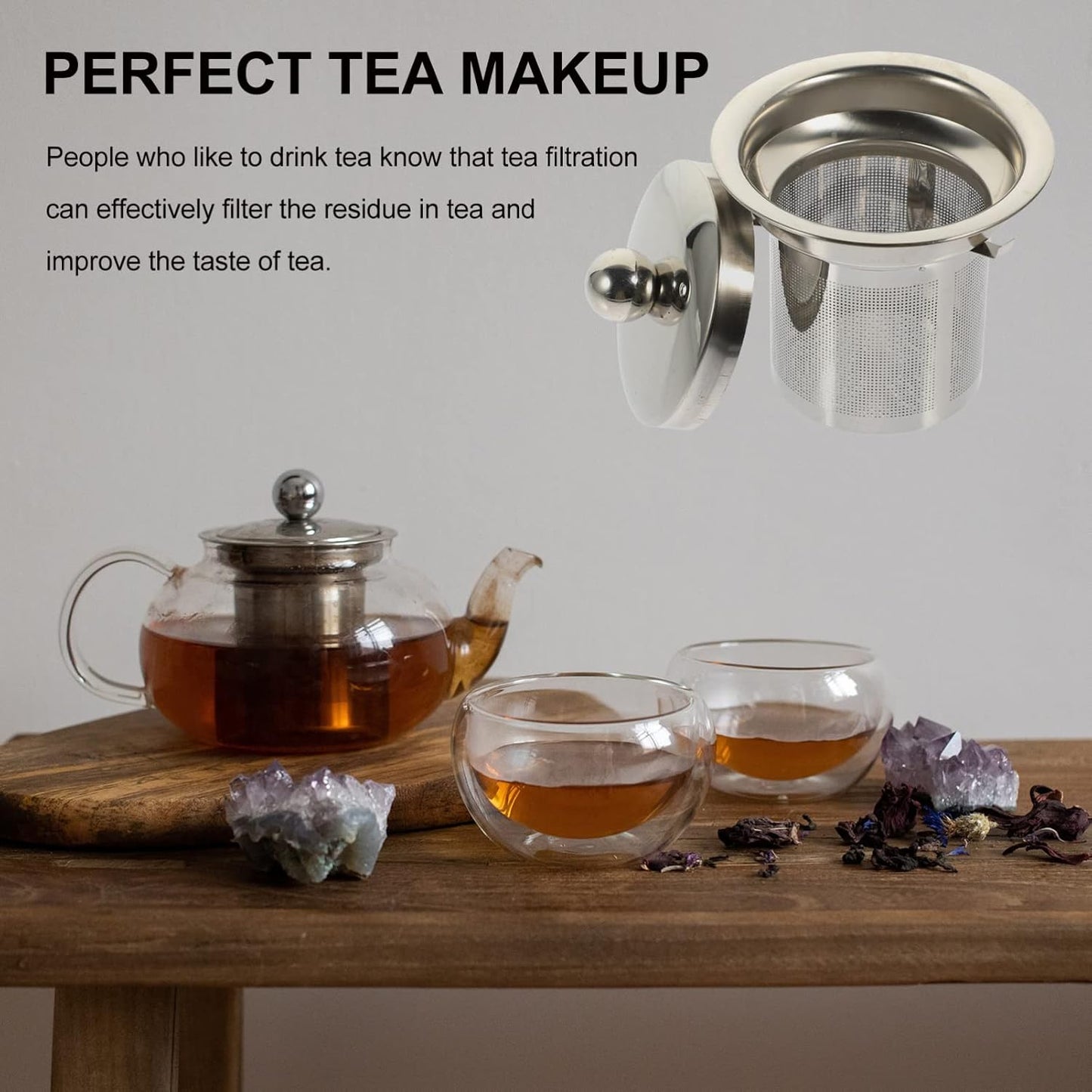 Hemoton Stainless Steel Tea Strainer Insert with Fine Mesh Filter and Lid Replacement Tea Infuser for Teapot Accessories Compact 3.00X2.44 Inch Suitable for Home Rooms and Restaurants