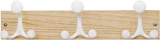 SKOLOO 17-Inch Natural Wood Coat Rack Wall Mount with 3 Triple Hooks - Ideal for Family Entrances, Classrooms, and Pet