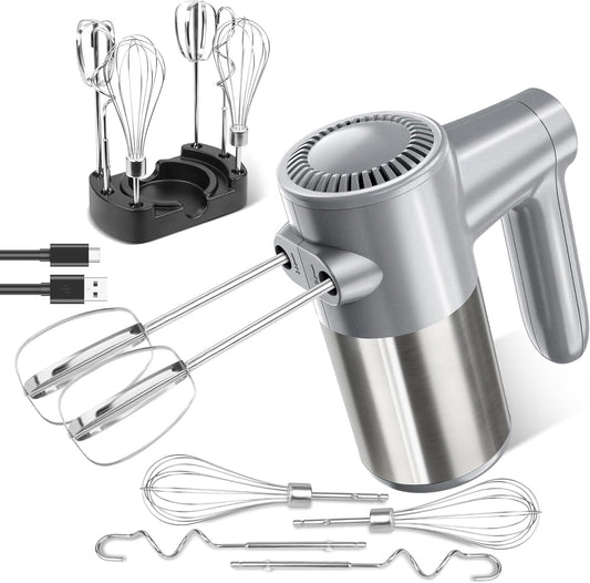 Cordless Hand Mixer, Electric Mixer Handheld Digital Display 7 Speed Rechargeable with 6 Stainless Steel Attachments Whisks