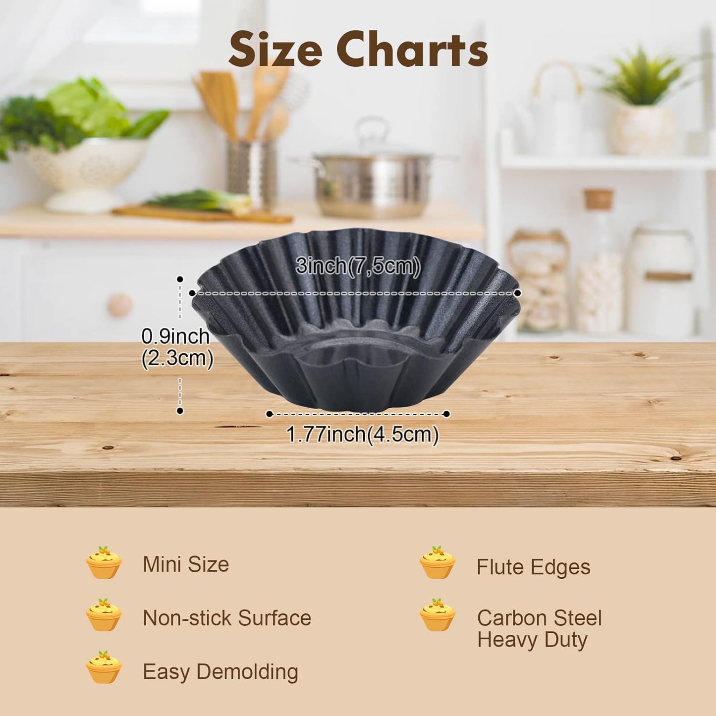 RICHSC-PAN Egg Tart Molds, 12 PCS Non-Stick Very Mini Tart Pans.